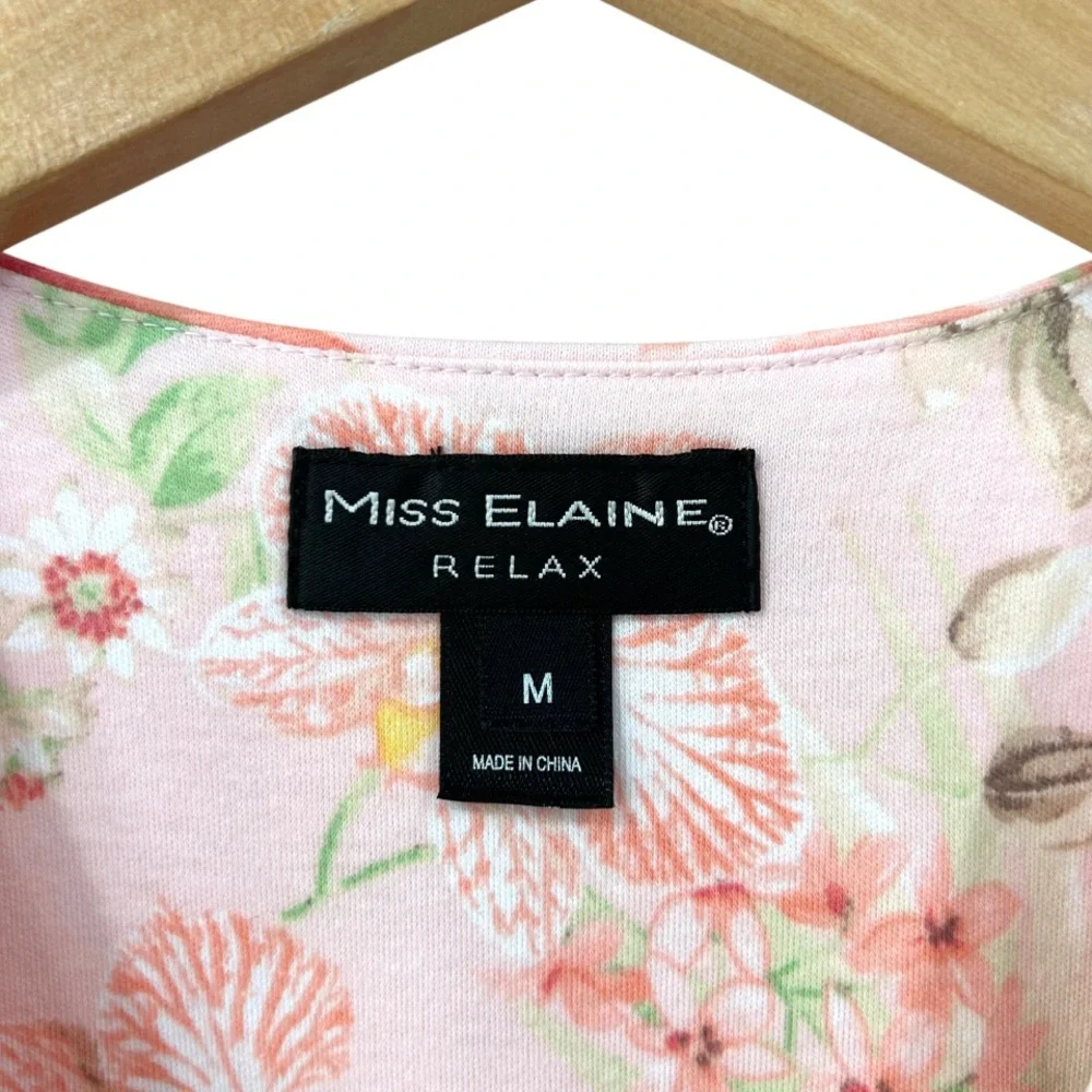 Miss Elaine Relax short sleeve zip Robe Medium pink floral pockets jersey NWT - Picture 4 of 12